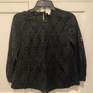 J Crew Factory Eyelet Tiered Popover Top - Black - XS